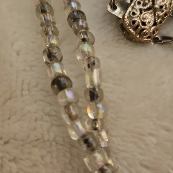 Vtg BEST 1980s Glass Beaded Round Pendant Witchy Necklace - Picture 5 of 13